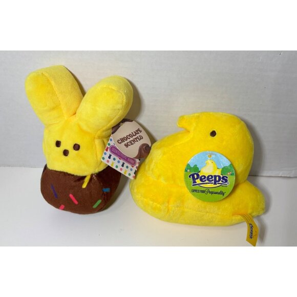 Peeps Plush Lot of 4 Chocolate-Scented Bunny Yellow Blue Chick Easter - Picture 2 of 10